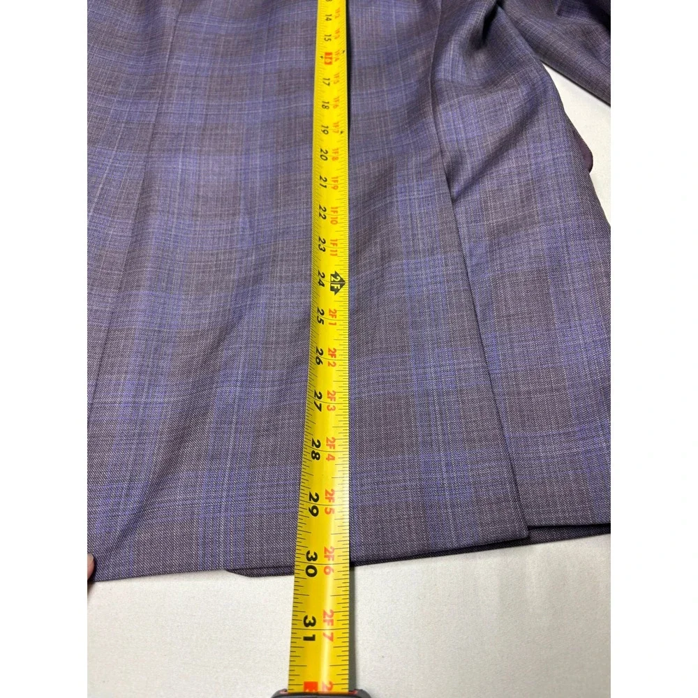Peter Millar 44R Mens Coat Purple Blue Plaid 100% Virgin Wool Blazer Portugal
